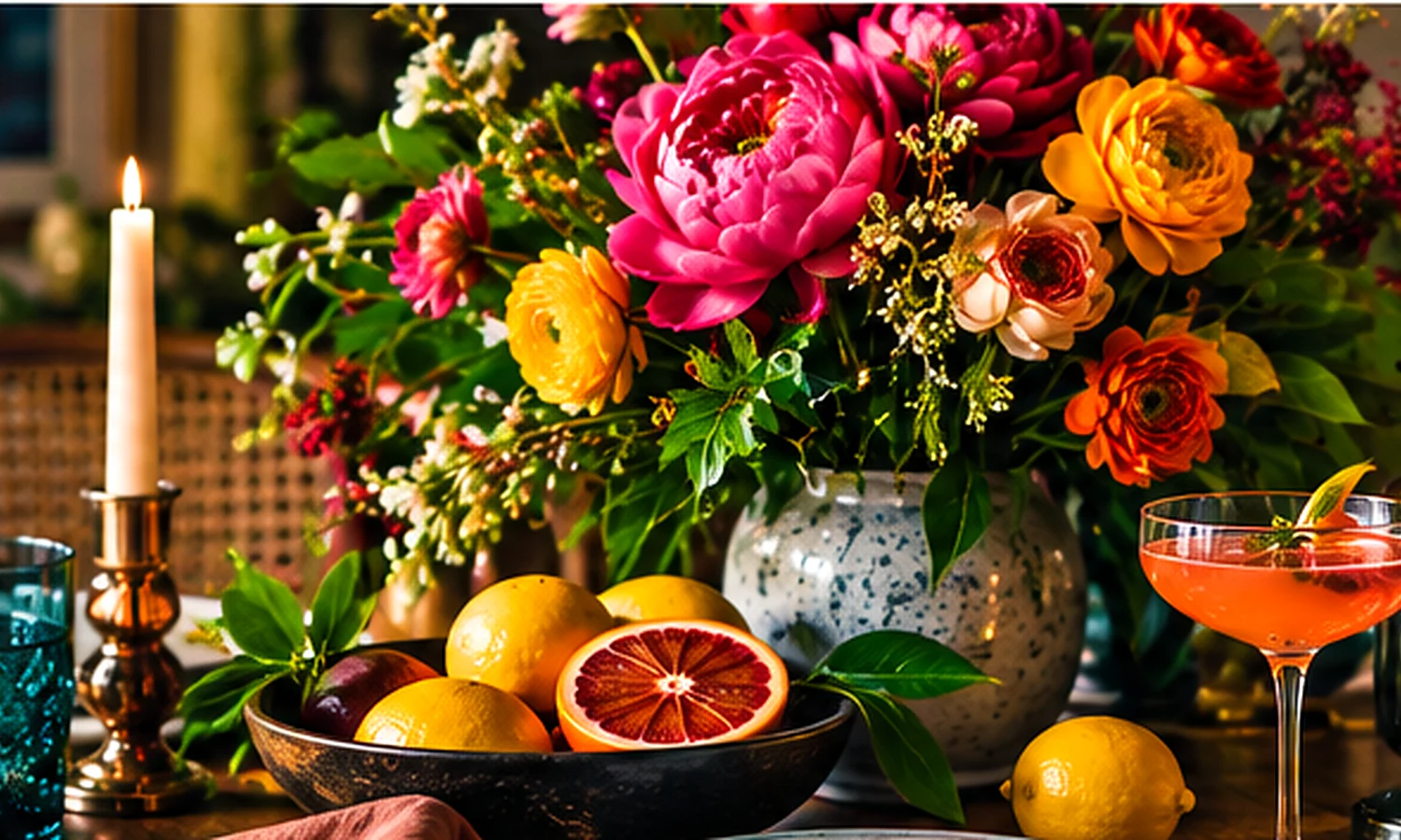 Editorial candlelit dinner table